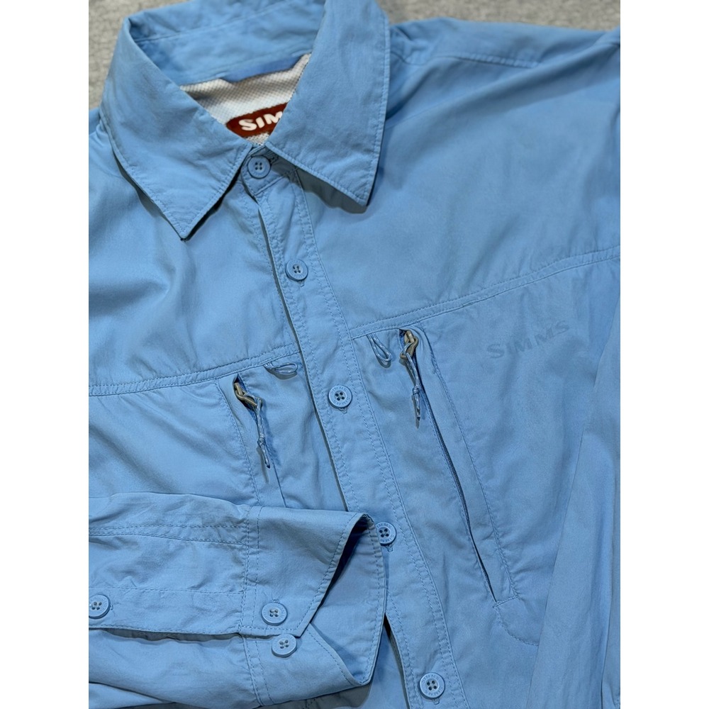 Simms Mens COR3 Fishing Shirt‎ Medium Blue Long Sleeve UPF Button Up Vented
